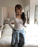 Meloni Ribbed Shirred Long Sleeve