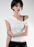 Wrinkle Cross Up Off Shoulder T