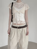 Floral Punching Lace Short Sleeve Tee