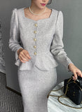 Kelberin Tweed Heart Neck Puff Short Jacket