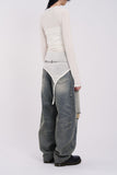 Laser brush balloon denim pants