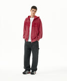 WASHED CUT OFF APPLIQUE HOOD ZIP UP