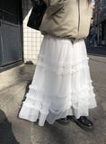 Pebble Tiered Frill Lace Tulle Long Skirt