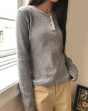 Maem Flower Waffle Henley Neck Long Sleeve T-shirt
