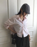 Eiteun Stripe Cotton Crop Long Sleeve Shirt