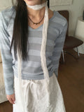 Tutu Stripe U Neck Slim Hood Long Sleeve T-Shirt