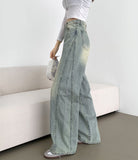 Cut V-Line Washing Vintage Wide Balloon Denim Pants