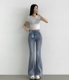 Color Raw Cotton Denim Slim Semi Bootcut Pants