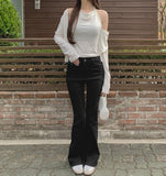 Classic Slim Fit Banding Hip Pad Bootcut Cotton Pants