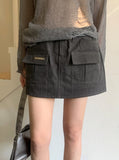 [belt set] Even Stitch Pocket Cargo Cotton Mini Skirt