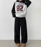 Color Matching Raglan 82 Printing Loose Fit Brushed Hoodie