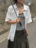Kez Summer Punching Lace Short Sleeve Shirt