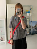 Mingo Check Shirring Short Sleeve Blouse