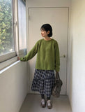 Dakonme Frill Check Banding Midi Skirt