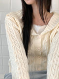 Anne Shawl Collar Cable Pastel Crop Long Sleeve Knit Cardigan