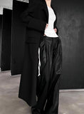 Pintuck wide leather pants