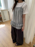Yuhari Check Tiered Bustier Sleeveless Blouse