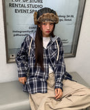 Leaf Hooded Layered Check Shirt