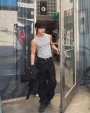 Pain Cut Ribbed Muscle Fit Sleeveless Top