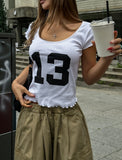 13 Numbering Ruffle Cap Sleeve Short Sleeve