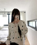 Jupi Dot Round Neck Long Sleeve Knit Cardigan