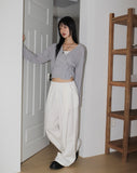 Mote cut key ring loop two-way wide cotton pants