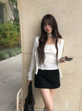 [Muffler set] Renu Cardigan Shirring Button Sleeveless Set