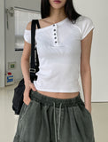 Needs ribbed button unbalanced shoulder t-shirt