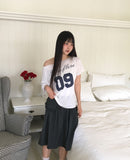 Rune Boatneck One Off-Shoulder Printed Short Sleeve T-Shirt