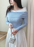 Bella Shirt Color Matching Layered Off-Shoulder T-shirt