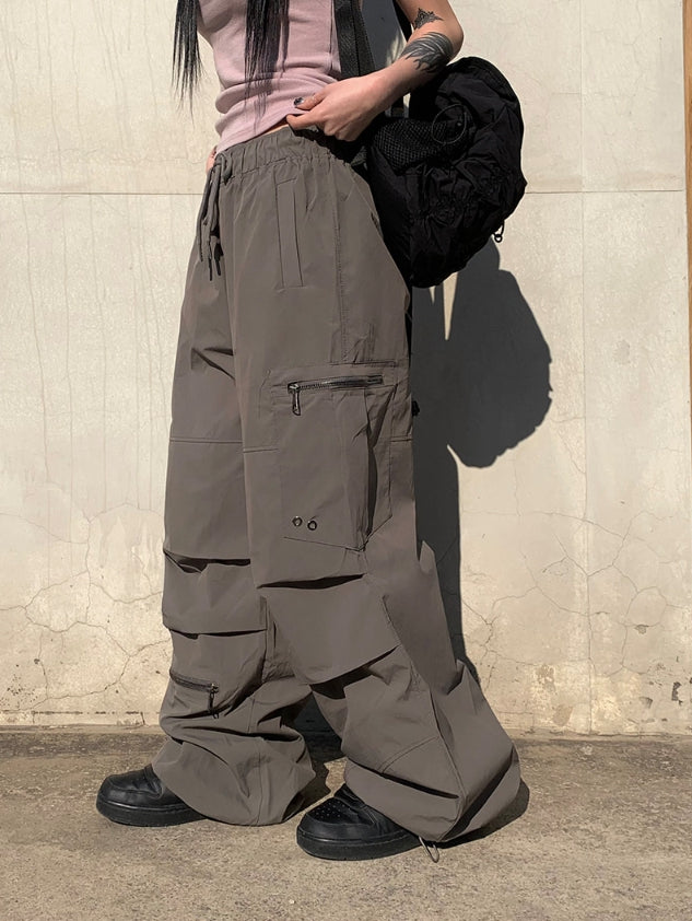 【Anyone more】Bruck Nylon Cargo Wide Banding Pants Anyone more (エニワンモア) - ブラックナイロンカーゴワイド