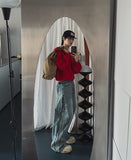Hidden Track Zipper Wide Denim Pants