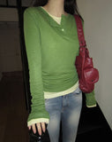 Tenre Layered Tencel Button Long Sleeve T-shirt