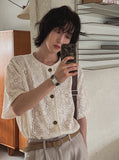 Suo crochet punching knitwear half shirt