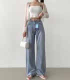 Summer Tencel Back Pocket Span Banding Wide Denim Pants