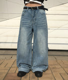 [A/M] Folder Medium Blue Wide Washing Denim Pants