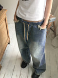 [MADE] Villard Surgical Damage Washing Banding Long Wide Denim Pants
