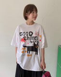Bellevue Cat Print Oversized Short Sleeve Tee