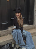Damage Crop V-neck Cardigan