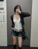 Tease See-Through Wrinkle Crop Cardigan