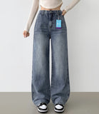 Vertical Cut Line Wide Denim Pants