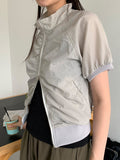 Huna Shirring Two-way Short Sleeve Wind Zip-Up