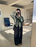 Itove Black Blue Pintuck Brushed Wide Pants