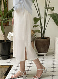 Bless Slit H-Line Mesh Banding Long Skirt