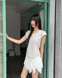 Hayo Ribbon Strap Cap Sleeve Short Sleeve Blouse
