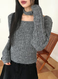 [Choker Set] Ruckle Wool Square Neck Ribbed Long Sleeve Knit