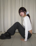 [U-BASIC] Sling U-neck crop long sleeve