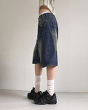 Dimon incision washing half-length denim Bermuda pants