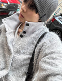 Mohair High-Neck Cardigan