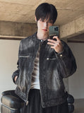 Motorick cut-out patch biker denim jacket